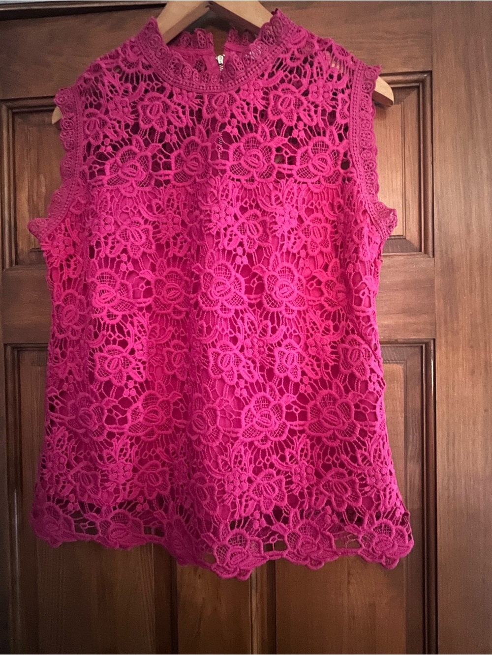 Nanette Lepore Fuchsia Floral Lace Mock Neck Top | Size Medium